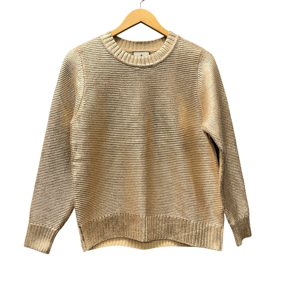 Tuckernuck Vienna Sweater Womens Medium Metallic Gold Shimmer Ribbed Knit